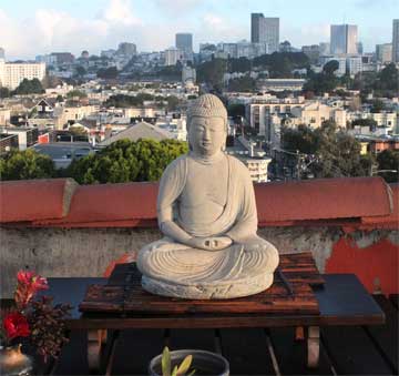 statue of Buddha on roof of City Center