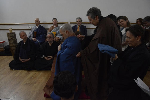 Dario Girolami receives his ceremonial robe at his Mountain Seat Ceremoney at the Centro Zen l'Arco in May, 2019